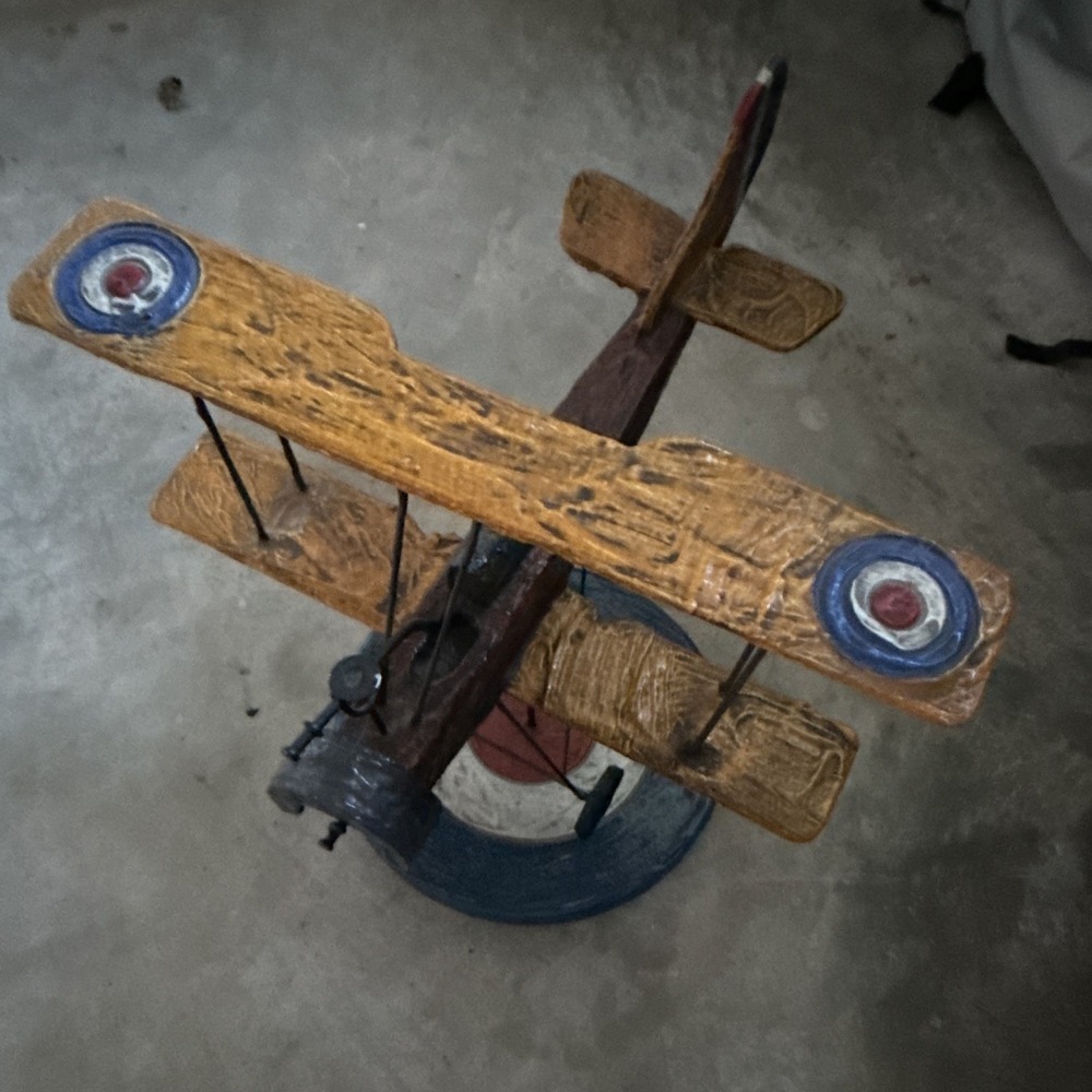 Handmade Wooden Biplane Airplane Model, Pre-Built, Display Stand Included - Picture 2 of 7